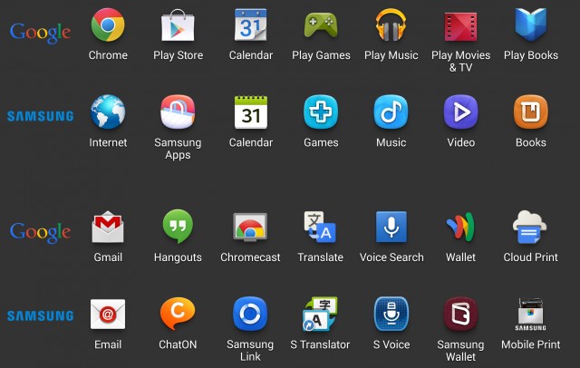 Les applications et services de Google contre ceux de Samsung. Image Ars Technica.