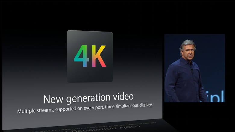 Lors de la présentation du Mac Pro à la WWDC 2013, Phil Schiller a explicitement mentionné le Multi-Stream Transport. Cette fonction qui permet de chaîner plusieurs écrans sur un port DisplayPort 1.2 est exploitée par la plupart des écrans 4K 60 Hz : ils s'identifient comme deux écrans 2K 60 Hz et demandent donc deux demi-images 4K, l'image finale étant reconstituée logiciellement. Les autres machines d'Apple n'en bénéficient pas, et ne peuvent donc exploiter pleinement les écrans 4K en Thunderbolt.