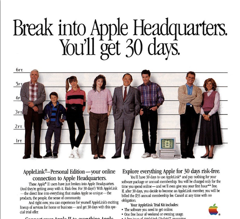 Extrait d'une publicité pour AppleLink Personal Edition, « votre connexion au QG d'Apple ».