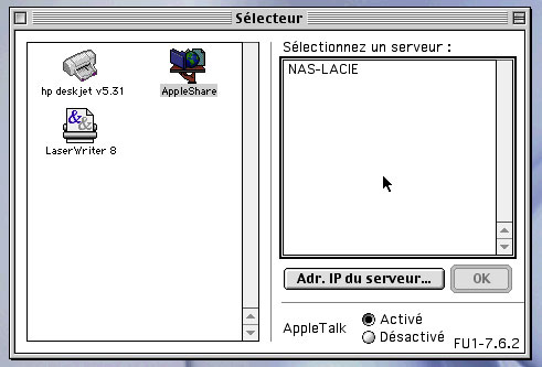 Sélecteur était une petite application système qui permettait de choisir facilement son imprimante ou d'accéder à un serveur de fichiers (image : Cuk)
